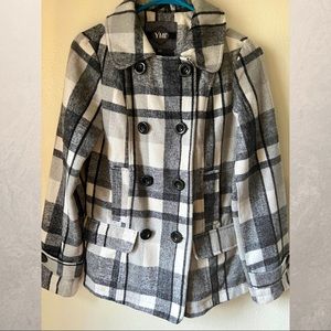 YMI - EUC Black and White plaid pea coat.